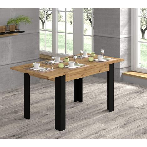 Tavolo allungabile NUKA 120/160x80x76 colore Rovere con gambe Nero opaco (1/5)