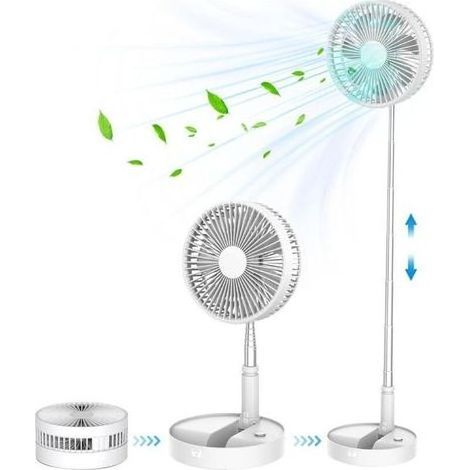 Ventilateur sur pied portable silencieux 9'' pliable – 4 vitesses – 7200mAh USB rechargeable – Idéal pour chambre et bureau – Blanc (1/5)