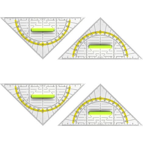 Lot 4 Équerres Avec Poignée, 14 cm, Plastique, Primaire, Règle, École, Précision, Transparent, Mesure, Angle (1/5)