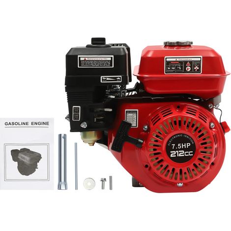 Moteur essence 212 cc monocylindre – 4 temps – 4000W – 7,5 CV – 3600 tr/min – démarrage manuel par corde,Noir rouge