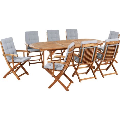 Set da pranzo da giardino con tavolo ovale sedie pieghevoli con cuscini grigio chiaro a 8 posti Maui Premium (1/5)