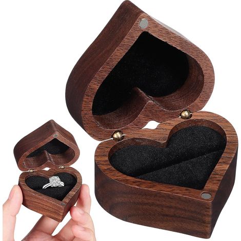 Boîte à Bague en Bois de Cœur Rustique, Porte-bagues Naturel, Protège et Présente Délicatement Alliances pour Mariages et Anniversaires (1/5)