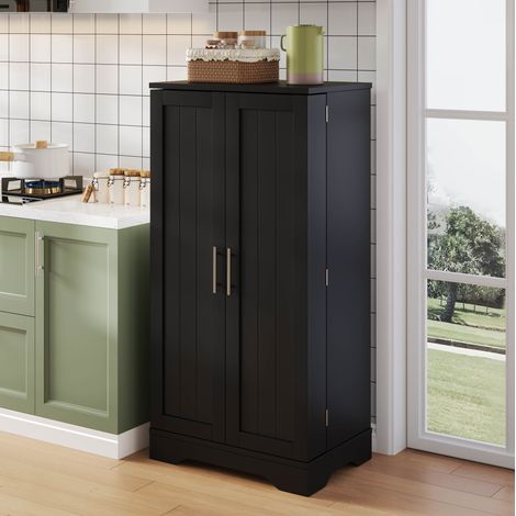 Mobile dispensa da cucina alto 120 x 60 x 40 cm in MDF nero, doppia anta, LED con sensore (1/5)