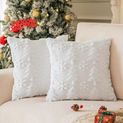 Décoration de vacances d'hiver, housse de coussin blanc, 50x50cm, décorative de Noël (1/4)