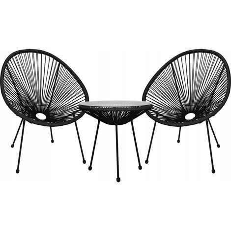MUEBLES DE JARDÍN SET DE CAFÉ ACAPULCO MESA SILLAS PARA TERRAZA BALCÓN NEGRO (1/5)