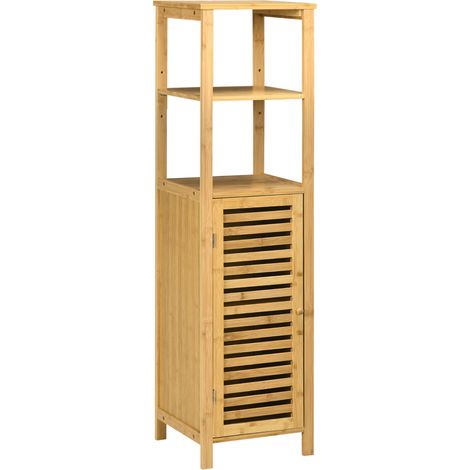 CHICFURN Armario de baño de bambú natural de 32,9 x 29,9 x 120 cm con estantes ajustables (1/5)