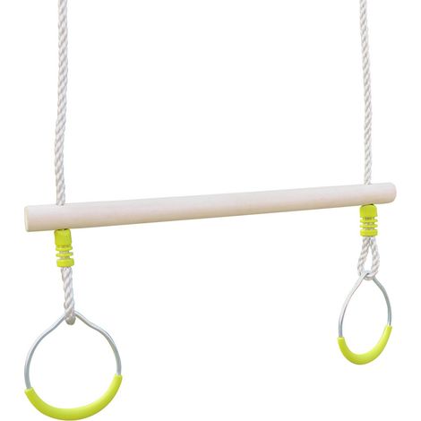 Trapèze bois avec paire d’anneaux métal pour portique de 2 à 2.5m. agrès balançoire. accessoire