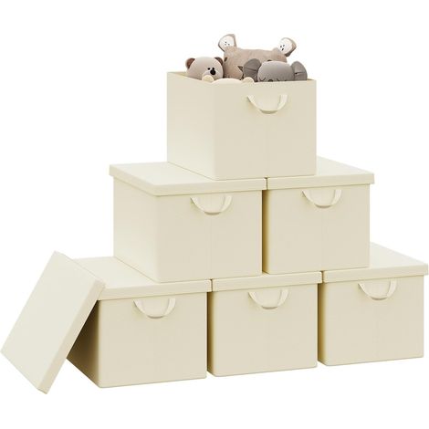 Lot de 6 Boîte de Rangement WOLTU, 48x36x30 cm, avec Couvercle, Coffre de Rangement en Tissu non Tissé, Pliable, Crème