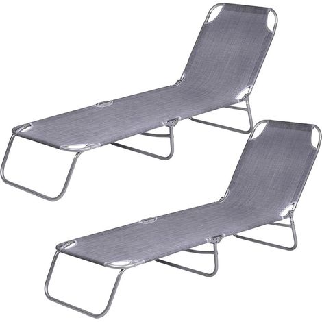 2 Lettini prendisole pieghevoli Grigio - Misura 180x55x62 cm e portata massima 120 Kg - sdraio da giardino con tessuto in textilene e struttura in met (1/5)