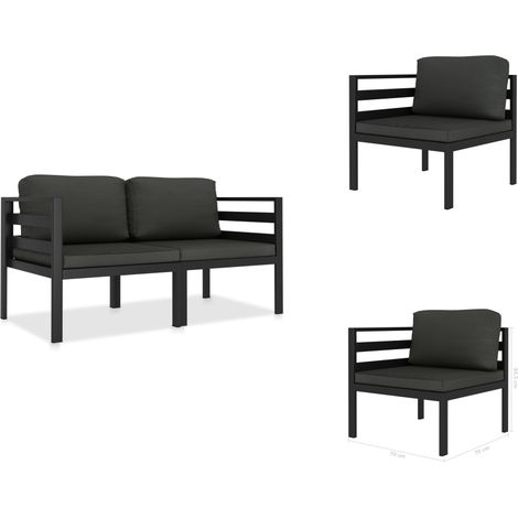 2-tlg. Garten-Sofagarnitur mit Auflagen Aluminium Anthrazit - Ecksofa - Gartenmöbel - Loungesessel - Outdoor Möbel - Alu-Sofa (1/3)