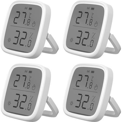 4er-Pack Mini ZigBee Smart Temperatur- und Feuchtigkeitssensoren, geeignet für SONOFF SNZB-02D - Innenthermometer-Hygrometer mit LCD-Bildschirm, 5-Sekunden-Update, kompatibel mit Alexa und Google Home (1/4)