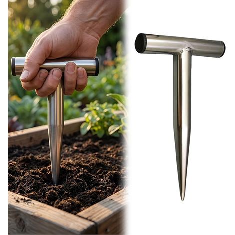 1 - Plantoir - Bulbe - Acier Inoxydable - Poignée En T - Pour Tulipes Et Jonquilles - Jardinage - Argent - 21,3x2,8cm