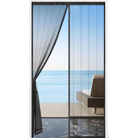 Moustiquaire Porte Fenêtre Aimantée 120x240cm Maillage Ultra Fin et Résistant Aimants Plus Puissants Moustiquaire Baie Vitrée Coulissante Magnétique Rideau Anti Mouches Ruban Adhésif, Noir (1/5)