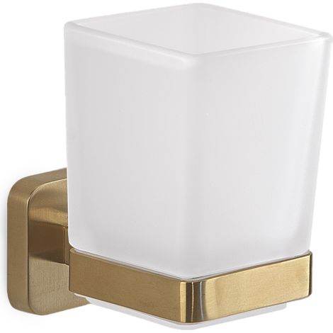 Wand-Zahnputzbecherhalter Mattgold Aus Edelstahl Und Satiniertem Glas  Tahiti