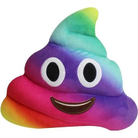 Coussin arc-en-ciel en forme de caca souriant - Oreiller rond en peluche douce rose et jaune - Jouet décoratif avec émoticône, yeux et sourire (arc-en-ciel de caca souriant) (1/5)