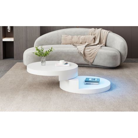 Table Basse 70 x 70 x 35 cm plateau supérieur pivotant à 360° éclairage LED MDF charge maximale 30 kg construction à 2 niveaux (1/5)