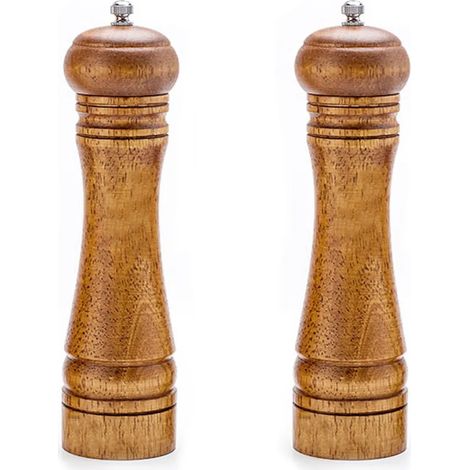 Molino de sal y pimienta, molino de pimienta de madera de roble, molino de sal de cerámica, granularidad ajustable en diferentes colores, molino para especias y semillas - juego de 2 (26,6 cm) (1/5)