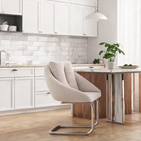 Lot de 4 chaises pivotantes en velours beige avec coussins (1/5)