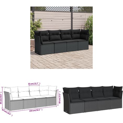 4-tlg. Garten-Sofagarnitur mit Kissen Schwarz Poly Rattan - Gartensorgsgarnitur - Outdoor Möbel - Lounge Set - Gartenlounge - Rattan Sofa - Home & Living (1/3)