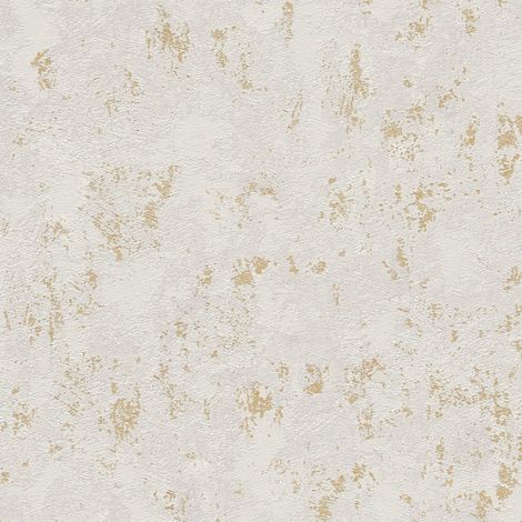 Empapelado efecto estuco Profhome 393871 papel pintado no tejido texturado con textura perceptible y acentos metálicos gris oro 5,33 m2