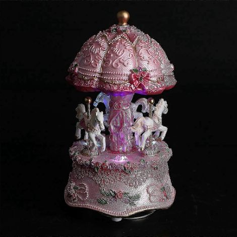 Boîte à musique rotative carrousel en résine naturelle avec éclairage LED dégradé pour salon (1 pièce) (1/5)