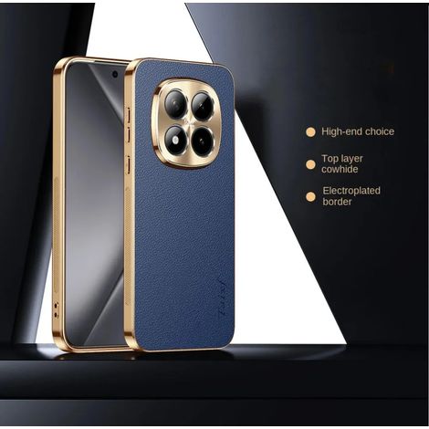 (Bleu, Redmi Note 15 5G) Étui de téléphone en cuir végétalien avec cadre électroplaqué, étui de protection antichoc haut de gamme.