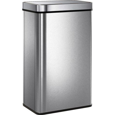 Poubelle à capteur 60 L avec couvercle à fermeture douce, poubelle de cuisine automatique en acier inoxydable, argenté