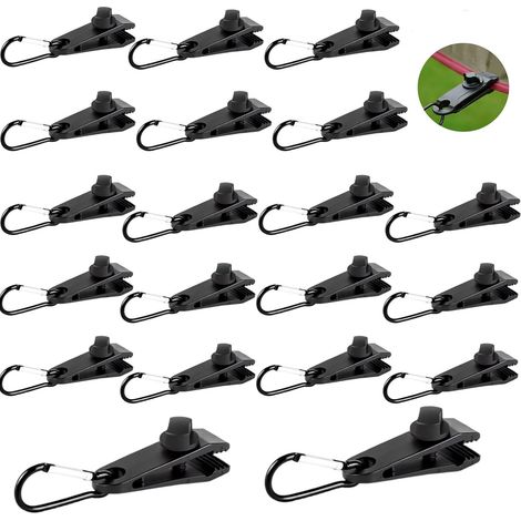 20 x Tarpaulin Clips for Outdoor Tarp Holder Locking Clips for Fixing Tarps with 20 Carabiners for Holding Camping Accessories Awning, Car, Boat (1/5)