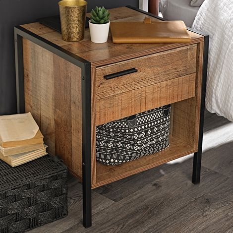 Hoxton Bedside Cabinet - Wood - L40 x W43.8 x H50 cm - Distressed Oak Effect (1/2)