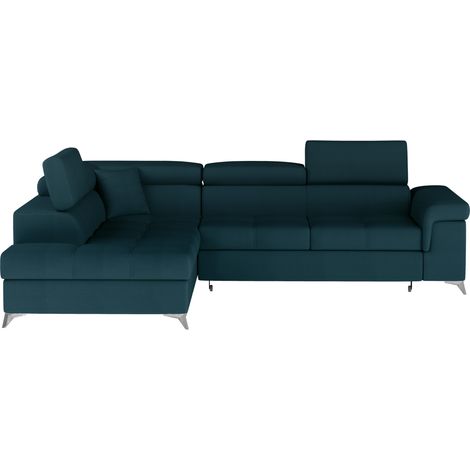 Canapé d'angle convertible PALAZZO 4 places bleu foncé – angle gauche avec 1 coussin (1/5)
