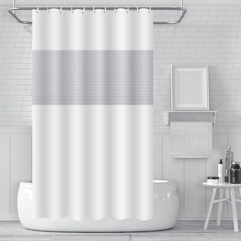 1 Rideau Douche, PEVA Imperméable 180x180cm Blanc, Crochets Inclus Ourlet Lesté, Antibactérien Salle de Bain (1/5)