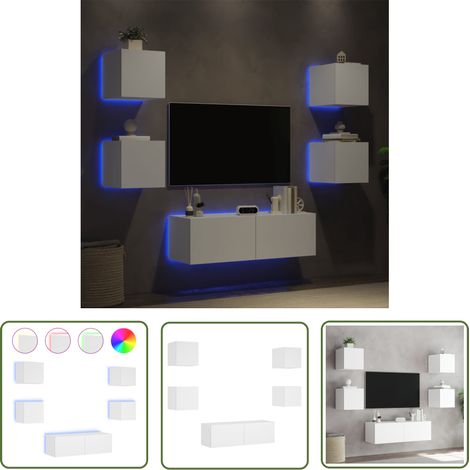 The Living Store 5-tlg. TV-Wohnwand mit LED-Leuchten Weiß - TV-Wandregal - TV-Einheit - Regal Weiß - Fernsehschrank - Wohnzimmer Dekoration (1/5)