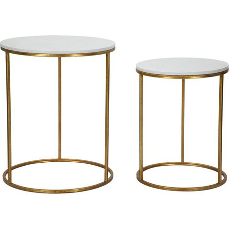 Coppia tavolinetti Simply Marble in ferro e marmo artificiale gold e bianco – Ø 52 e 42 cm