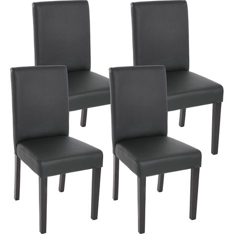 Lot de 4 chaises de séjour Littau, simili-cuir, noir mat, pieds foncés