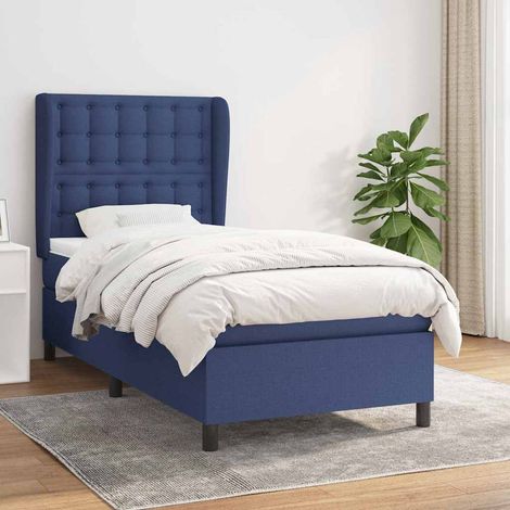 Sommier à lattes de lit avec matelas Bleu 90x200 cm Tissu (1/5)