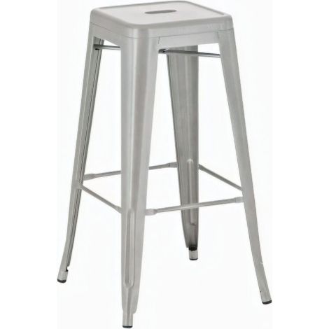 Tabouret de bar x1 avec repose-pieds design industriel en métal argenté 100005005