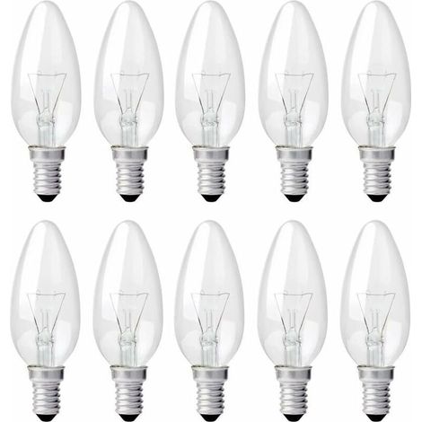 Ampoule Bougie Clair E14 40W, Ampoule Incandescence Dimmable, Blanc Chaud 2700K, 400LM, Ampoule Flamme, E14 Ampoules à bougie à vis Edison, Pack de 10 (1/5)