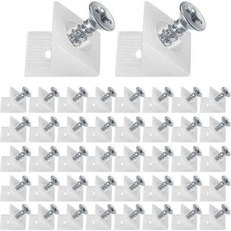 90 Pièces Cales en Plastique pour Meuble Tiroir, Renfort Tiroir Connecteur Arrière Stabilisateurs, Fond de Tiroir Connecteur avec Vis, pour Réparer Affaissement Étagère Meuble, Blanc (90) (1/4)