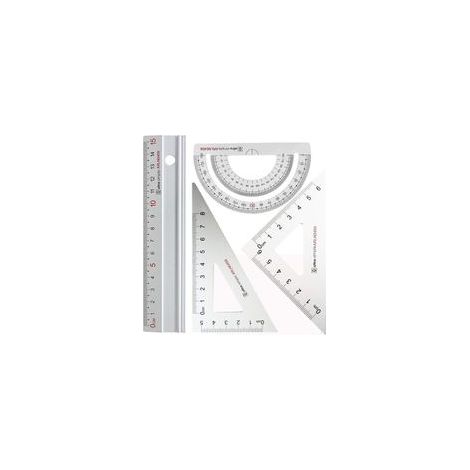 Ensemble de règle d'échelle d'architectes en métal - Ensembles de géométrie de Dessin Technique 4 PCS, Outil de géométrie mathématique, rapporteur, Triangulaire (Argent) (1/4)