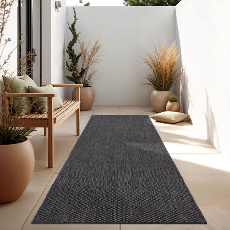 Paco Home Tappeto Per Esterno Balcone Terrazza Tappeto Cucina Monocolore Mélange 80x150 cm, Antracite