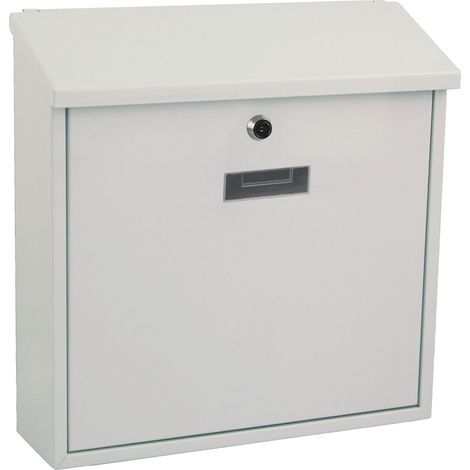 Perel Boite aux lettres murale Monaco pour exterieur blanche avec plaque nominative et serrure, boite aux lettres metallique avec 2 cles et accessoires de montage, design moderne pour maison et bureau (1/5)