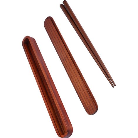Baguettes en bois portables, étui à baguettes rétractables, vaisselle, couleur bois foncé (1/5)
