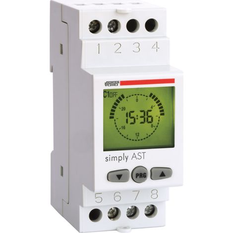 Interrupteur crépusculaire astronomique VE707600 – 230V AC – 1 relais – Programmation quotidienne – Montage sur barre DIN 2 modules – Vemer (1/2)