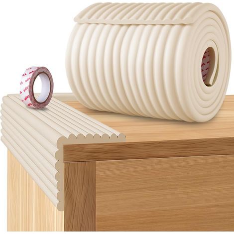 Bandes de Sécurité en Mousse, 2m x 20cm Bande de Protection De Bord De sécurité d e Type W, Bandes d e Mousse Autocollantes pour Enfants, pour Tableau, Chaise, Meubles, Escalier(Blanc Cassé) (1/5)