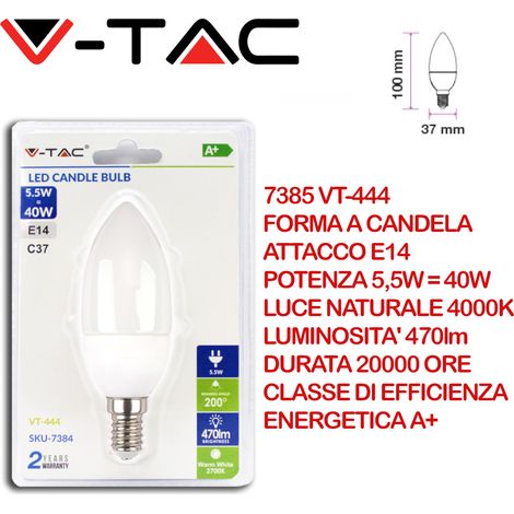 V-TAC Lampadina LED E14 5,5W a Candela Bianco Naturale (Blister 1 Pezzo) (1/3)