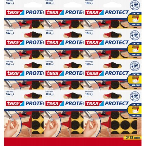 Almohadillas de fieltro autoadhesivas Tesa para muebles y sillas, color marrón, 18 mm, 16 unidades x 4 (1/3)
