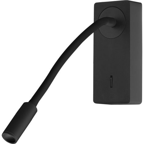 Mine - Luz de Lectura para Dormitorio LED con Luz Cálida 3000K con Interruptor Aplique de Pared Cabecero de Cama Negro (1/2)