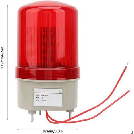 220VAC clignotant clignotant rouge LED voyant d'avertissement diamètre 97mm (1/5)
