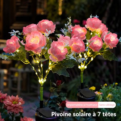 Lampe solaire pivoine rose à 7 têtes, 1 pièce, 2 W, piquet de sol jardin pelouse, 40 × 8 × 9 cm, 300 g – Livraison gratuite (1/5)