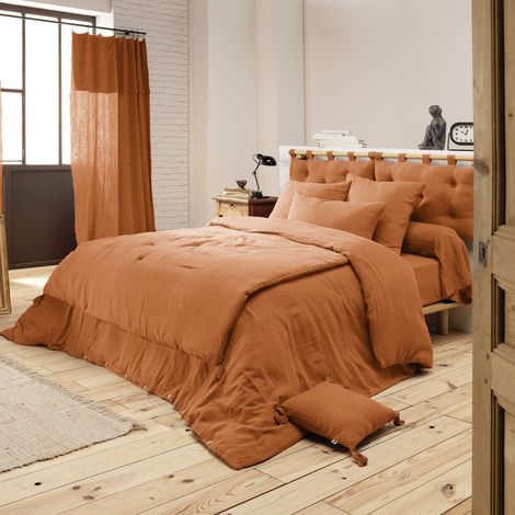 Housse de couette double gaze de coton orange 240x220 cm